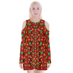 Christmas Time With Santas Helpers Velvet Long Sleeve Shoulder Cutout Dress by pepitasart