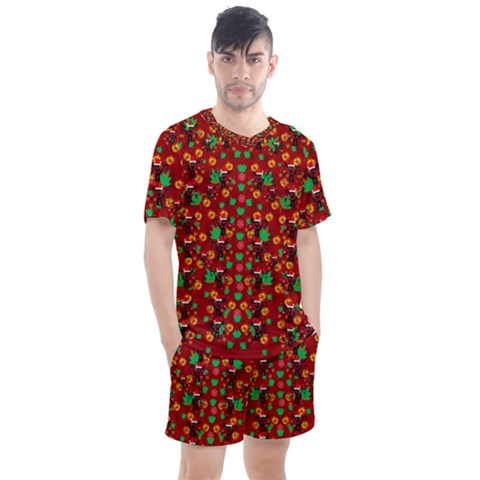 Christmas Time With Santas Helpers Men s Mesh Tee And Shorts Set by pepitasart