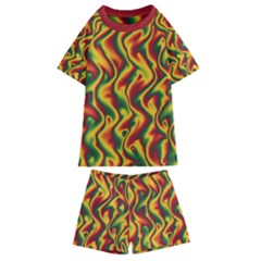 Reggae Smoky Waves Reggae Smoky Red Kids  Swim Tee And Shorts Set