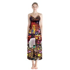 Painted House Button Up Chiffon Maxi Dress