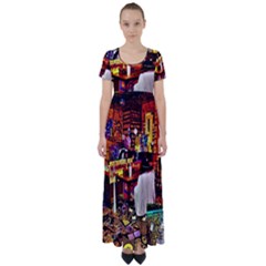 Painted House High Waist Short Sleeve Maxi Dress