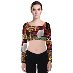 Painted House Velvet Long Sleeve Crop Top by MRTACPANS