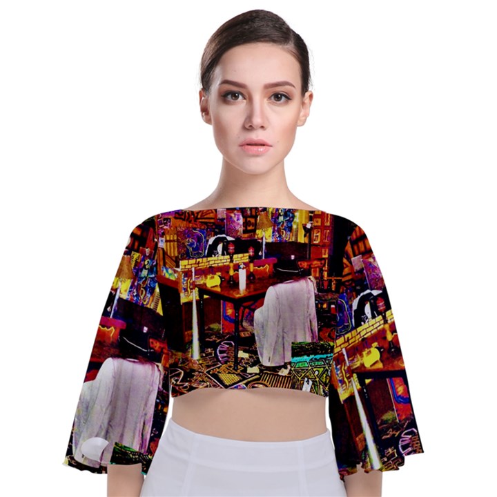 PAINTED HOUSE Tie Back Butterfly Sleeve Chiffon Top