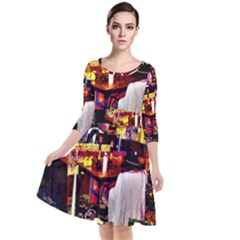 Painted House Quarter Sleeve Waist Band Dress