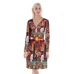 Painted House Long Sleeve Velvet Front Wrap Dress