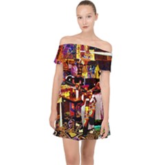 Painted House Off Shoulder Chiffon Dress