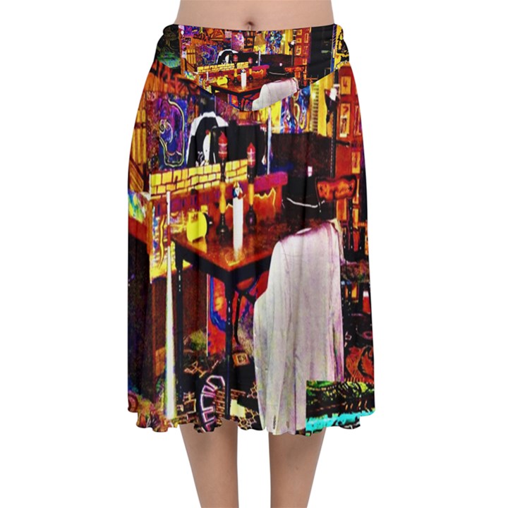 PAINTED HOUSE Velvet Flared Midi Skirt