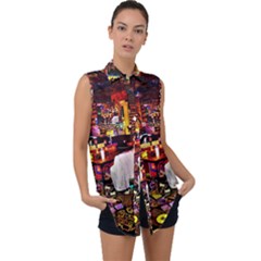 Painted House Sleeveless Chiffon Button Shirt