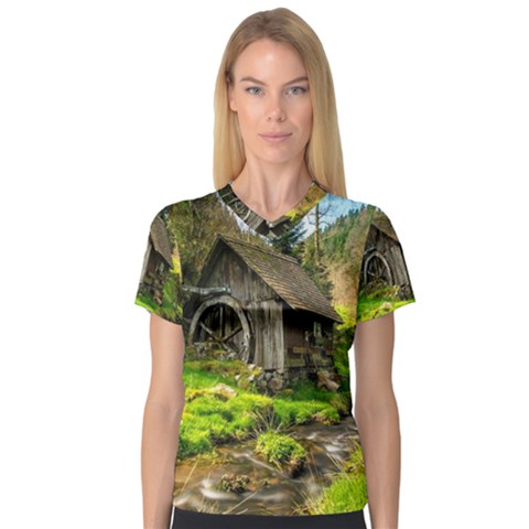 Landscape # 3 The Shed V-neck Sport Mesh Tee by ArtworkByPatrick