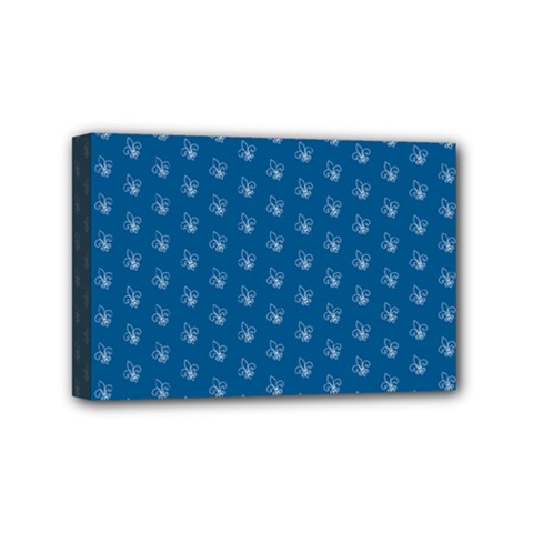 Quebec French Royal Fleur De Lys Elegant Pattern Blue Blue Quebec Fleur De Lys Pattern Blue Mini Canvas 6  X 4  (stretched)