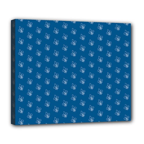 Quebec French Royal Fleur De Lys Elegant Pattern Blue Blue Quebec Fleur De Lys Pattern Blue Deluxe Canvas 24  X 20  (stretched)