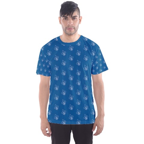 Quebec French Royal Fleur De Lys Elegant Pattern Blue Blue Quebec Fleur De Lys Pattern Blue Men s Sports Mesh Tee by Quebec