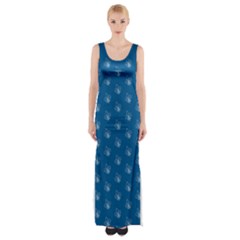 Quebec French Royal Fleur De Lys Elegant Pattern Blue Blue Quebec Fleur De Lys Pattern Blue Maxi Thigh Split Dress