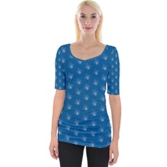 Quebec French Royal Fleur De Lys Elegant Pattern Blue Blue Quebec Fleur De Lys Pattern Blue Wide Neckline Tee