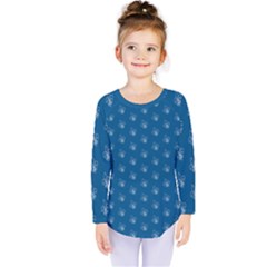 Quebec French Royal Fleur De Lys Elegant Pattern Blue Blue Quebec Fleur De Lys Pattern Blue Kids  Long Sleeve Tee