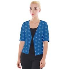 Quebec French Royal Fleur De Lys Elegant Pattern Blue Blue Quebec Fleur De Lys Pattern Blue Cropped Button Cardigan