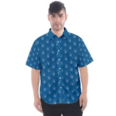 Quebec French Royal Fleur De Lys Elegant Pattern Blue Blue Quebec Fleur De Lys Pattern Blue Men s Short Sleeve Shirt