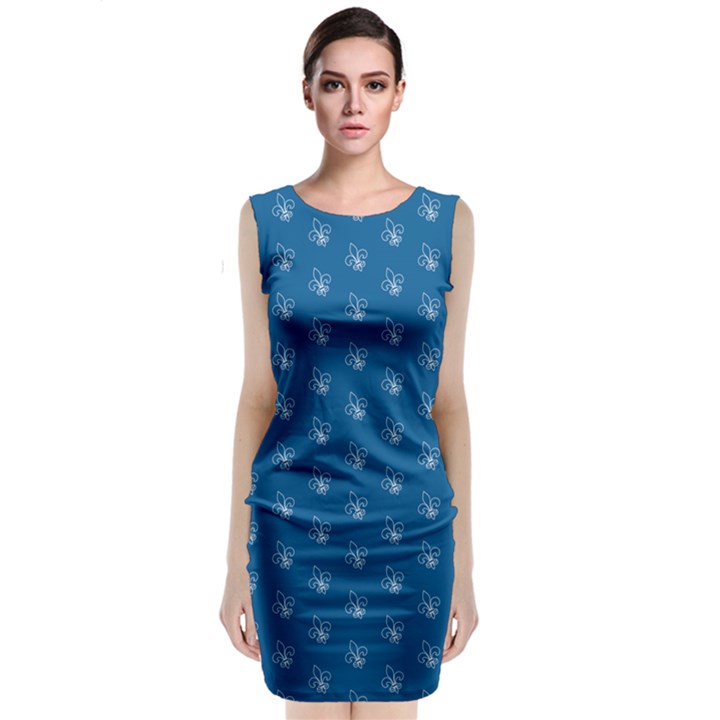 Quebec French Royal Fleur De Lys Elegant Pattern Blue Blue Quebec Fleur De Lys Pattern Blue Sleeveless Velvet Midi Dress