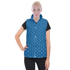 Quebec French Royal Fleur De Lys Elegant Pattern Blue Blue Quebec Fleur De Lys Pattern Blue Women s Button Up Vest