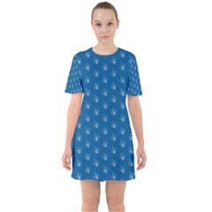 Quebec French Royal Fleur De Lys Elegant Pattern Blue Blue Quebec Fleur De Lys Pattern Blue Sixties Short Sleeve Mini Dress