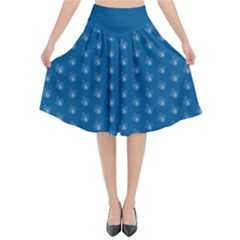 Quebec French Royal Fleur De Lys Elegant Pattern Blue Blue Quebec Fleur De Lys Pattern Blue Flared Midi Skirt by Quebec