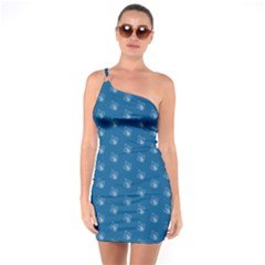 Quebec French Royal Fleur De Lys Elegant Pattern Blue Blue Quebec Fleur De Lys Pattern Blue One Soulder Bodycon Dress