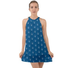 Quebec French Royal Fleur De Lys Elegant Pattern Blue Blue Quebec Fleur De Lys Pattern Blue Halter Tie Back Chiffon Dress