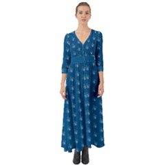 Quebec French Royal Fleur De Lys Elegant Pattern Blue Blue Quebec Fleur De Lys Pattern Blue Button Up Boho Maxi Dress