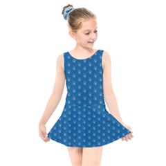 Quebec French Royal Fleur De Lys Elegant Pattern Blue Blue Quebec Fleur De Lys Pattern Blue Kids  Skater Dress Swimsuit