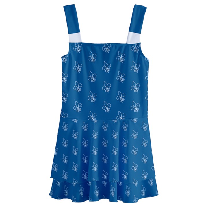 Quebec French Royal Fleur De Lys Elegant Pattern Blue Blue Quebec Fleur De Lys Pattern Blue Kids  Layered Skirt Swimsuit