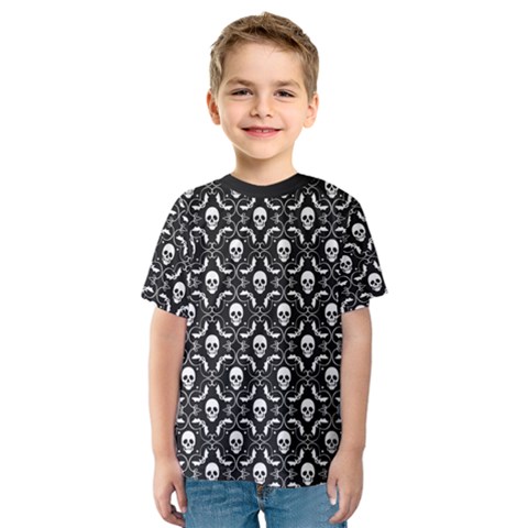 Pattern Skull And Bats Vintage Halloween Black Kids  Sport Mesh Tee by genx