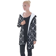 Pattern Skull And Bats Vintage Halloween Black Longline Hooded Cardigan by genx