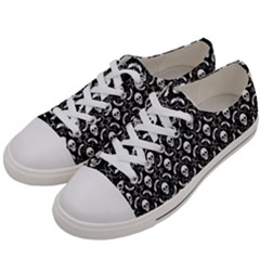 Pattern Skull And Bats Vintage Halloween Black Women s Low Top Canvas Sneakers by genx