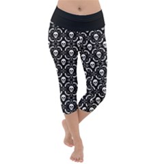 Pattern Skull And Bats Vintage Halloween Black Lightweight Velour Capri Yoga Leggings by genx