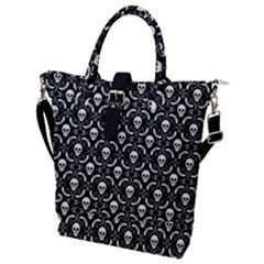 Pattern Skull And Bats Vintage Halloween Black Buckle Top Tote Bag