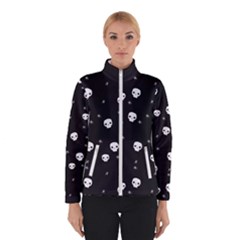 Pattern Skull Stars Halloween Gothic On Black Background Winter Jacket by genx