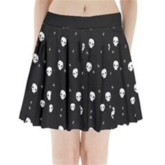 Pattern Skull Stars Halloween Gothic On Black Background Pleated Mini Skirt by genx