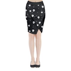 Pattern Skull Stars Halloween Gothic On Black Background Midi Wrap Pencil Skirt by genx