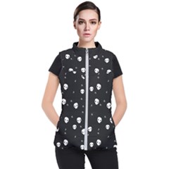 Pattern Skull Stars Halloween Gothic On Black Background Women s Puffer Vest by genx