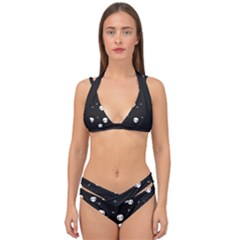 Pattern Skull Stars Halloween Gothic On Black Background Double Strap Halter Bikini Set by genx