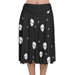 Pattern Skull Stars Halloween Gothic On Black Background Velvet Flared Midi Skirt by genx