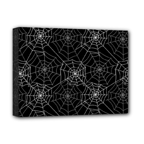 Pattern Spiderweb Halloween Gothic On Black Background Deluxe Canvas 16  X 12  (stretched)  by genx