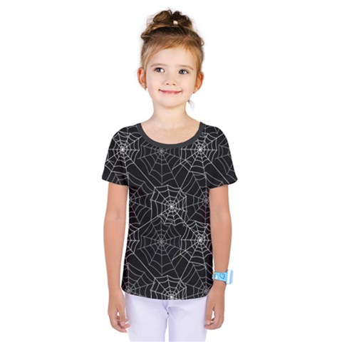 Pattern Spiderweb Halloween Gothic On Black Background Kids  One Piece Tee by genx