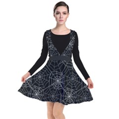 Pattern Spiderweb Halloween Gothic On Black Background Plunge Pinafore Dress by genx