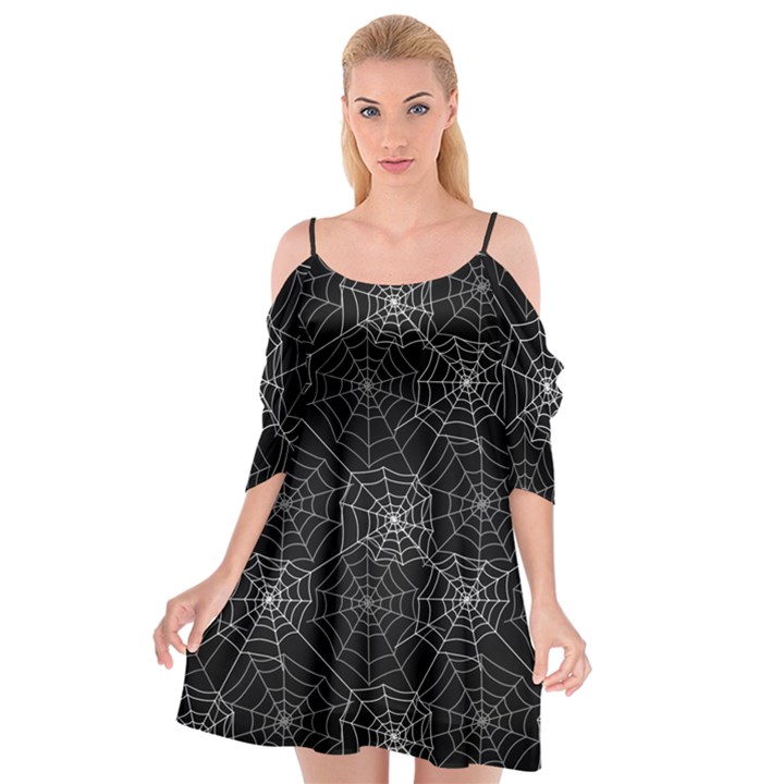 Pattern Spiderweb Halloween Gothic on black background Cutout Spaghetti Strap Chiffon Dress