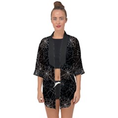 Pattern Spiderweb Halloween Gothic On Black Background Open Front Chiffon Kimono by genx