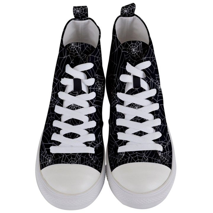 Pattern Spiderweb Halloween Gothic on black background Women s Mid-Top Canvas Sneakers