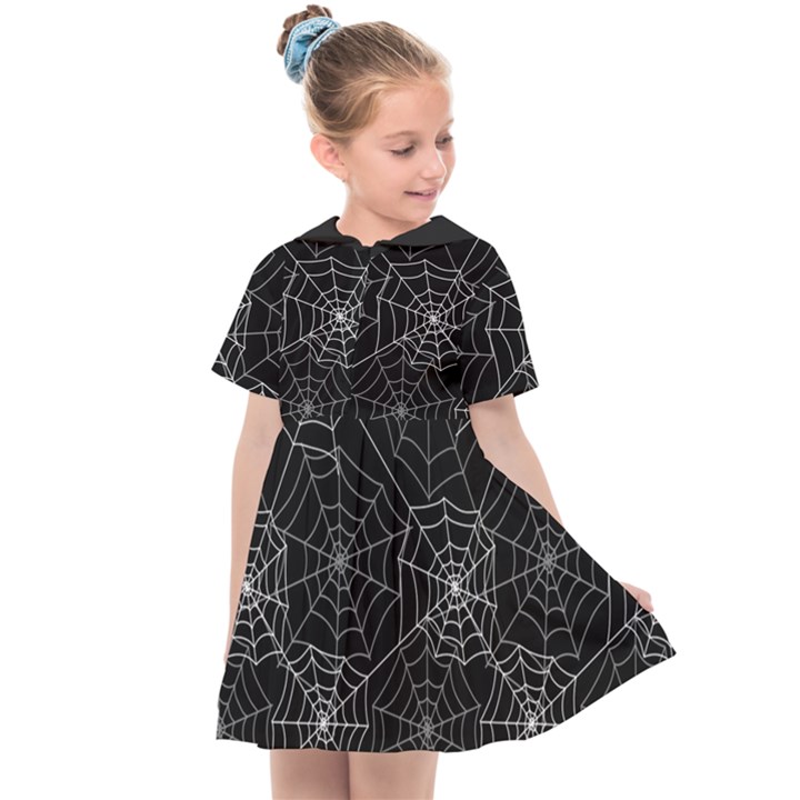 Pattern Spiderweb Halloween Gothic on black background Kids  Sailor Dress