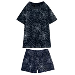 Pattern Spiderweb Halloween Gothic On Black Background Kids  Swim Tee And Shorts Set by genx