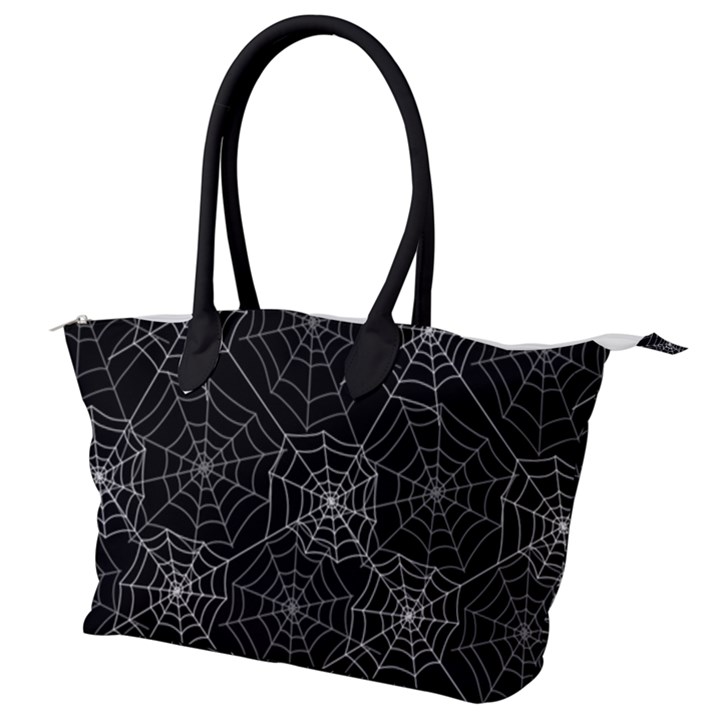 Pattern Spiderweb Halloween Gothic on black background Canvas Shoulder Bag